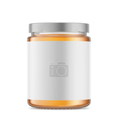 Foto de Una imagen de un tarro de miel con etiqueta aislada sobre un fondo blanco - Imagen libre de derechos