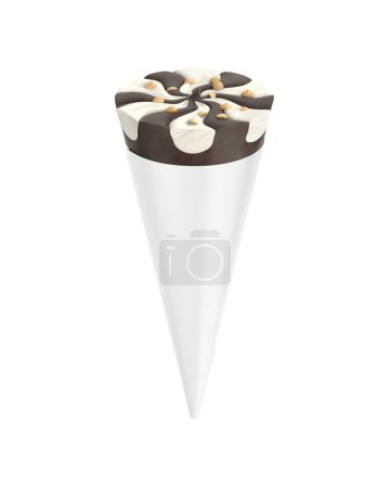 Foto de Una imagen de una etiqueta blanca del cono del helado aislada sobre un fondo blanco - Imagen libre de derechos