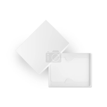 Téléchargez les photos : Une image d'une carte-cadeau blanche dans une boîte isolée sur un fond blanc - en image libre de droit