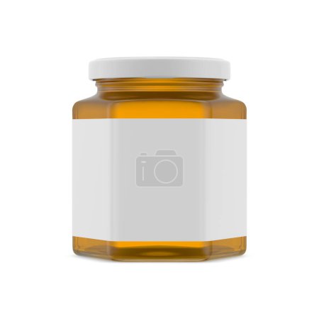 Foto de Una imagen de un tarro de miel sin etiqueta aislada sobre un fondo blanco - Imagen libre de derechos