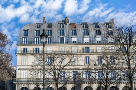 Photo for Paris, typical building with a lamppost, parisian facade rue de Rivoli - Royalty Free Image