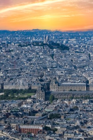 Photo for Paris, aerial view, Tuileries garden and the Louvre, with the Sacre-coeur basilica in Montmartre in background - Royalty Free Image