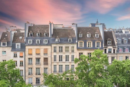 Photo for Paris, typical buildings in the Marais, aerial view from the Pompidou center, sunset - Royalty Free Image