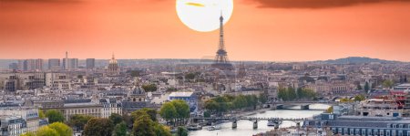 Photo for Paris, panorama of the Eiffel tower, with the Seine and bridges, and the most famous monuments - Royalty Free Image