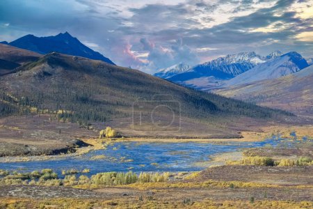 Yukon in Canada, wild landscape in autumn of the Tombstone park, the Dempster Highway in autumn