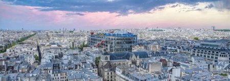 Paris, aerial view of the city, with the Pompidou center, and the Saint-Merri church