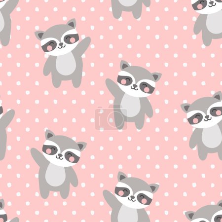 Illustration for Raccoons Seamless Pattern Background with dots for baby, vector illustration - Royalty Free Image