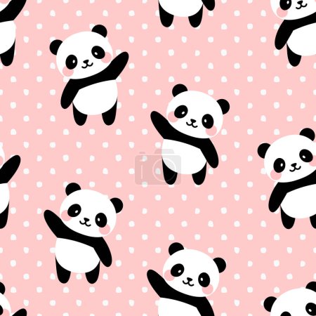 Téléchargez les illustrations : Pandas sans couture motif fond avec des points pour bébé, illustration vectorielle - en licence libre de droit