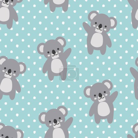 Téléchargez les illustrations : Koalas Seamless Pattern Fond avec des points pour bébé, illustration vectorielle - en licence libre de droit