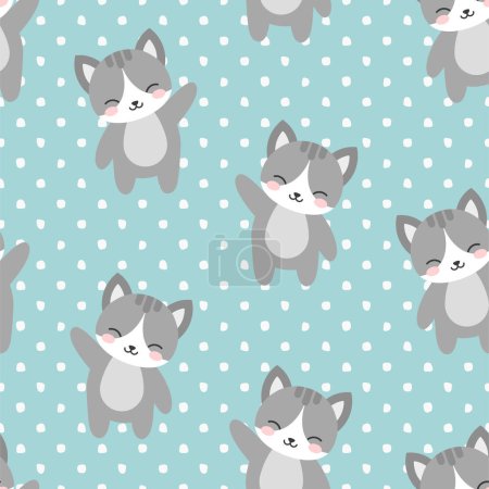 Illustration for Cats Seamless Pattern Background with dots for baby, vector illustration - Royalty Free Image