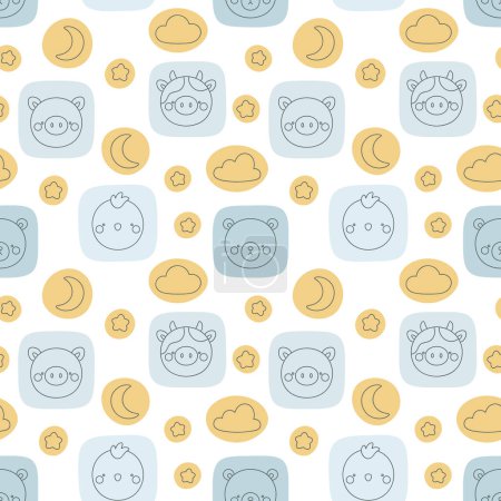 Illustration for Cute animals seamless pattern, abstract hand drawn background with adorable farm animals vector illustration - Royalty Free Image