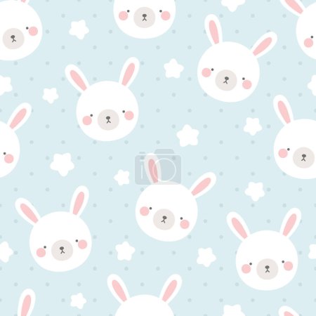 Ilustración de Lindos animales rosa patrón sin costura, dibujado a mano fondo de punto con conejo y bebé conejito vector ilustración - Imagen libre de derechos