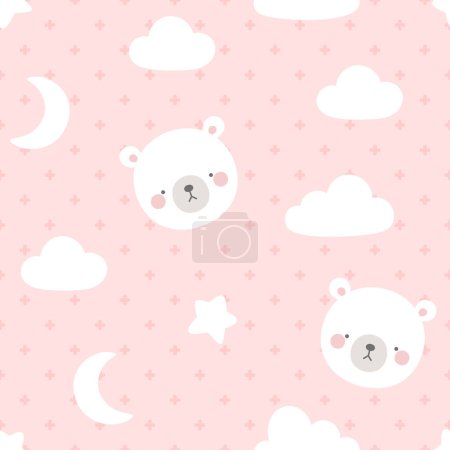 Ilustración de Lindos animales rosa patrón sin costura, dibujado a mano fondo de punto con osos vector ilustración - Imagen libre de derechos