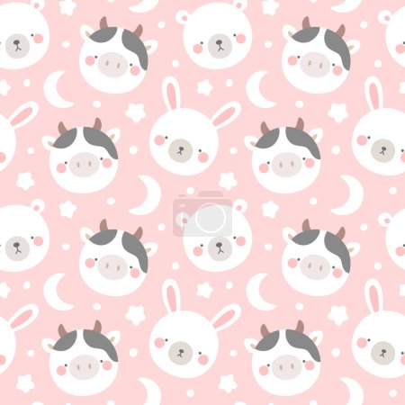 Illustration for Cute animals seamless pattern, abstract hand drawn background with adorable animals vector illustration - Royalty Free Image