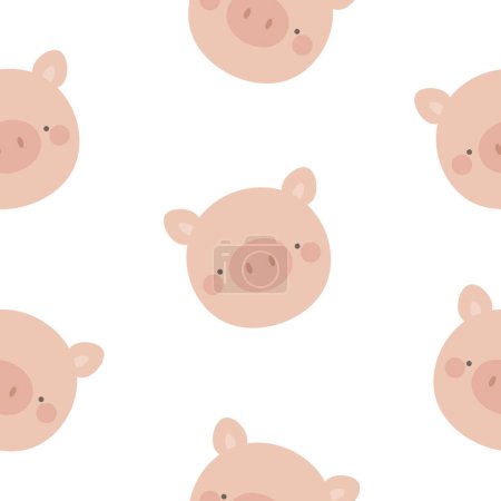 Téléchargez les illustrations : Porcs mignons sans couture fond de motif, simple dessiné à la main avec adorable illustration vectorielle des animaux de ferme - en licence libre de droit