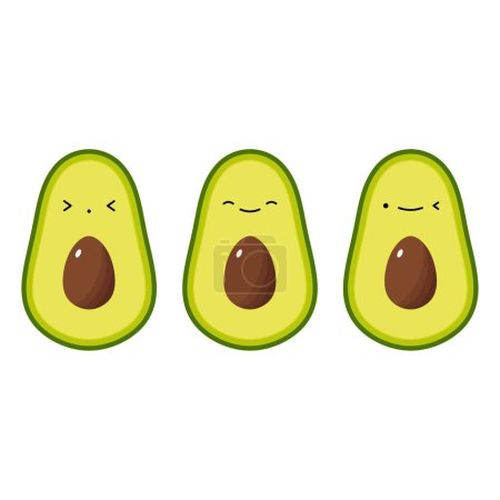 Illustration for Cartoon Cute Avocado Icon Vector Set - Royalty Free Image