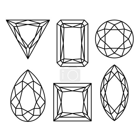 Illustration for Jewelry Gems Cuts on White Background, Vector illustration - Royalty Free Image