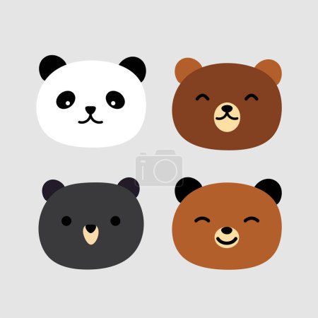 Illustration for Cute Bear Faces Vector Icons - Royalty Free Image