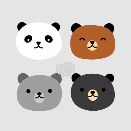 Téléchargez les illustrations : Icônes vectorielles de visages d'ours mignons - en licence libre de droit