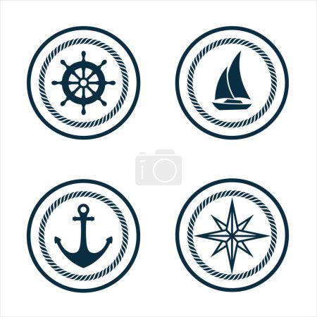 Téléchargez les illustrations : Ensemble vectoriel d'icônes nautiques marines - en licence libre de droit