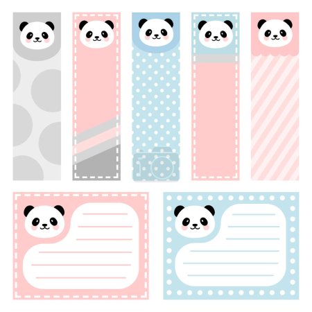 Illustration for Cute Panda Note Stickers, Note Paper and Stickers Set with Vector Funny Animals Illustration Vector, Template for Greeting Scrapbook, Stickers Set for Organizer - Royalty Free Image