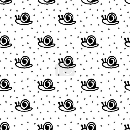 Téléchargez les illustrations : Escargots mignons dessinés à la main fond de motif sans couture, illustration vectorielle - en licence libre de droit