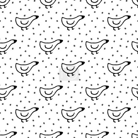 Téléchargez les illustrations : Mignonne oie dessinée à la main fond de motif sans couture, illustration vectorielle - en licence libre de droit