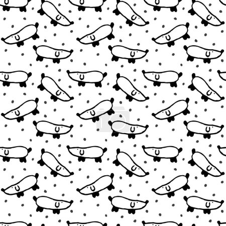 Illustration for Cute dogs hand drawn seamless pattern background, vector illustration - Royalty Free Image