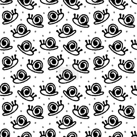 Ilustración de Lindos caracoles dibujado a mano sin costura patrón de fondo, vector de ilustración - Imagen libre de derechos
