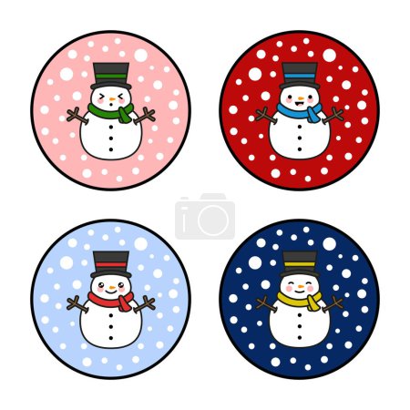Téléchargez les illustrations : Ensemble d'icônes de bonhommes de neige, illustration vectorielle de Noël - en licence libre de droit