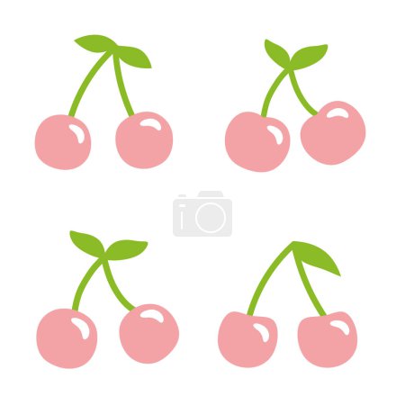 Illustration for Cherries cute vector icon set, fruit cartoon drawn logo set - Royalty Free Image