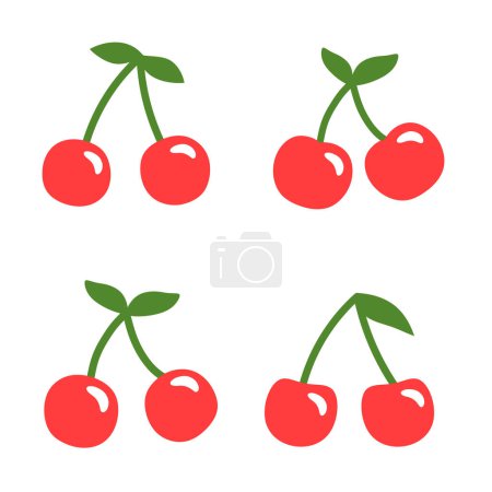 Ilustración de Conjunto de iconos de vector lindo cerezas, conjunto de logotipo dibujado de dibujos animados de frutas - Imagen libre de derechos