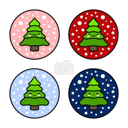 Ilustración de Lindos árboles de Navidad en bolas pegatinas conjunto, Vector ilustración - Imagen libre de derechos