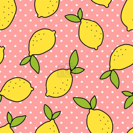Téléchargez les illustrations : Citron sans couture motif fond avec des points - en licence libre de droit