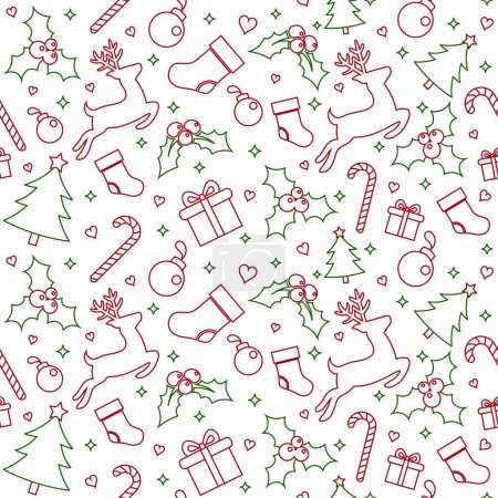 Téléchargez les illustrations : Modèle sans couture avec ornement de Noël, illustration vectorielle pour bonne année et joyeux Noël fond d'écran - en licence libre de droit