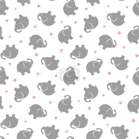 Illustration for Seamless Pattern with Elephants and hearts - Royalty Free Image
