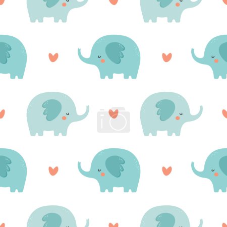 Téléchargez les illustrations : Modèle sans couture avec des éléphants et des coeurs - en licence libre de droit