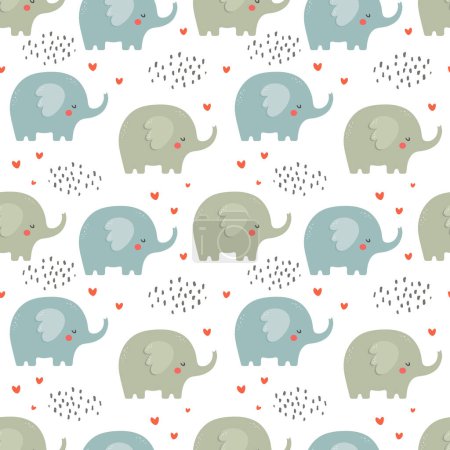 Téléchargez les illustrations : Modèle sans couture avec des éléphants et des coeurs - en licence libre de droit