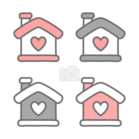 Illustration for Hand Drawn Houses with Hearts icons set, Vector illustration - Royalty Free Image