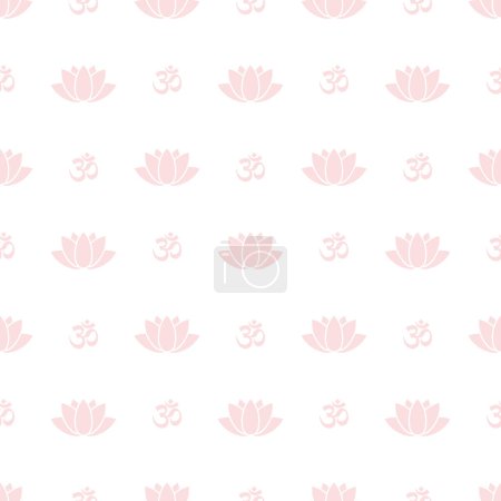 Téléchargez les illustrations : Fleurs de lotus et symboles Om Modèle sans couture - en licence libre de droit