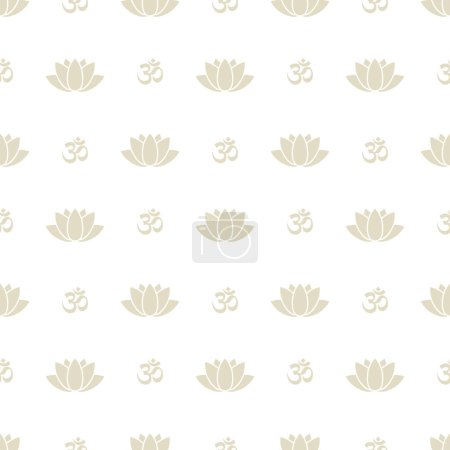 Illustration for Lotus Flowers and Om Symbols Seamless Pattern - Royalty Free Image