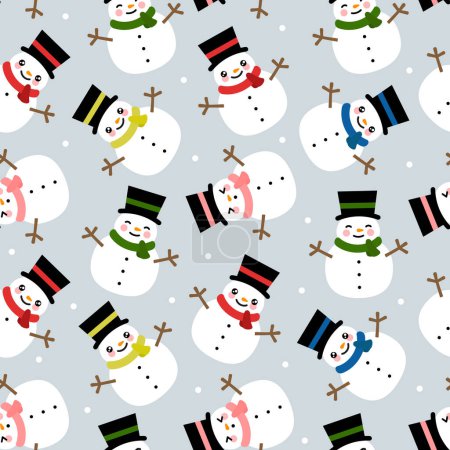Téléchargez les illustrations : Fond de motif sans couture bonhomme de neige, illustration vectorielle de Noël - en licence libre de droit