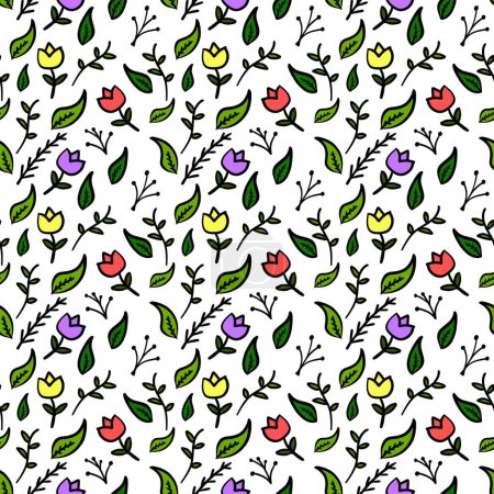 Ilustración de Patrón de vector sin costuras con flores y hojas - Imagen libre de derechos