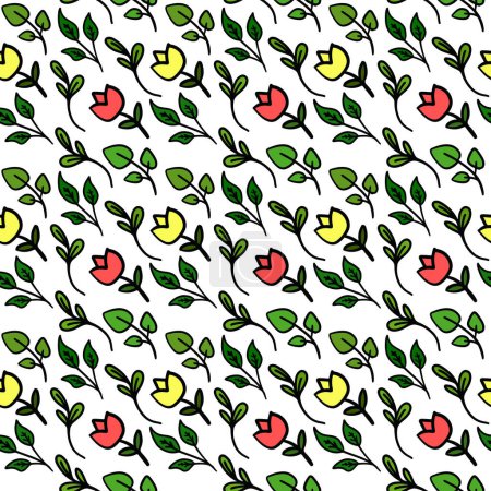 Illustration for Seamless Vector Pattern with Flowers and Leaves - Royalty Free Image