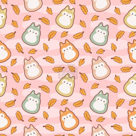 Illustration for Foxes kawaii silhouettes seamless pattern background, Vector illustration - Royalty Free Image