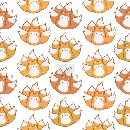 Téléchargez les illustrations : Kawaii renards fond de motif sans couture, illustration vectorielle de dessin animé - en licence libre de droit