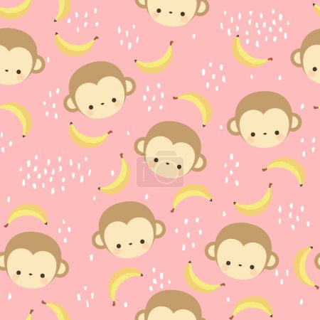 Ilustración de Monos lindo con plátanos patrón sin costuras, vector ilustración fondo - Imagen libre de derechos