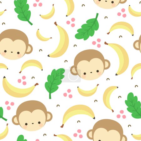 Ilustración de Monos lindo con plátanos patrón sin costuras, vector ilustración fondo - Imagen libre de derechos