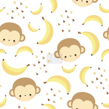 Téléchargez les illustrations : Singes mignon avec motif sans couture bananes, fond vectoriel illustration - en licence libre de droit
