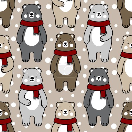 Ilustración de Lindo patrón sin costura de osos polares, fondo de dibujos animados de animales, ilustración de vectores - Imagen libre de derechos